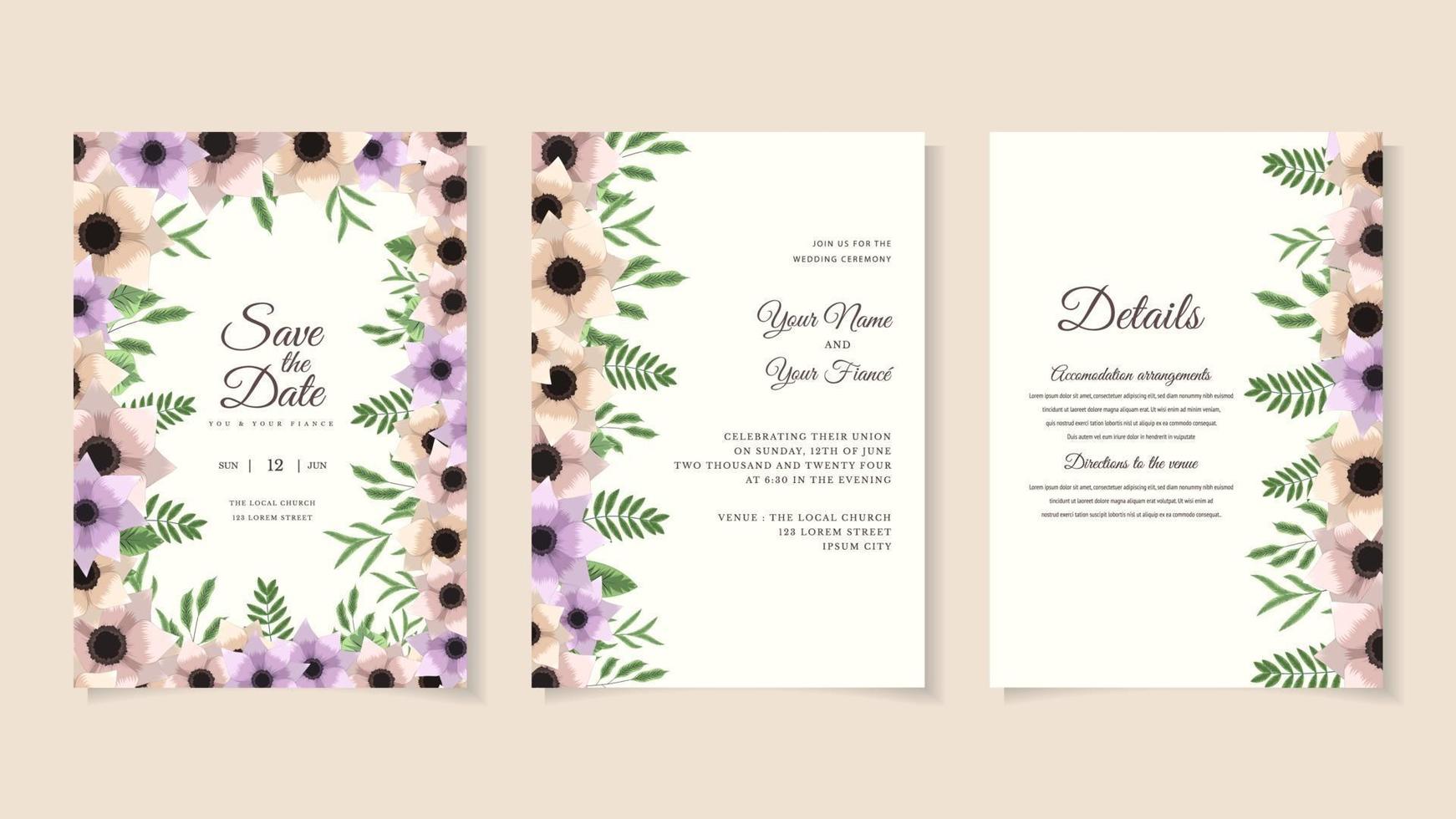 Flower marriage wedding invite card flower Save the date RSVP thanks vector