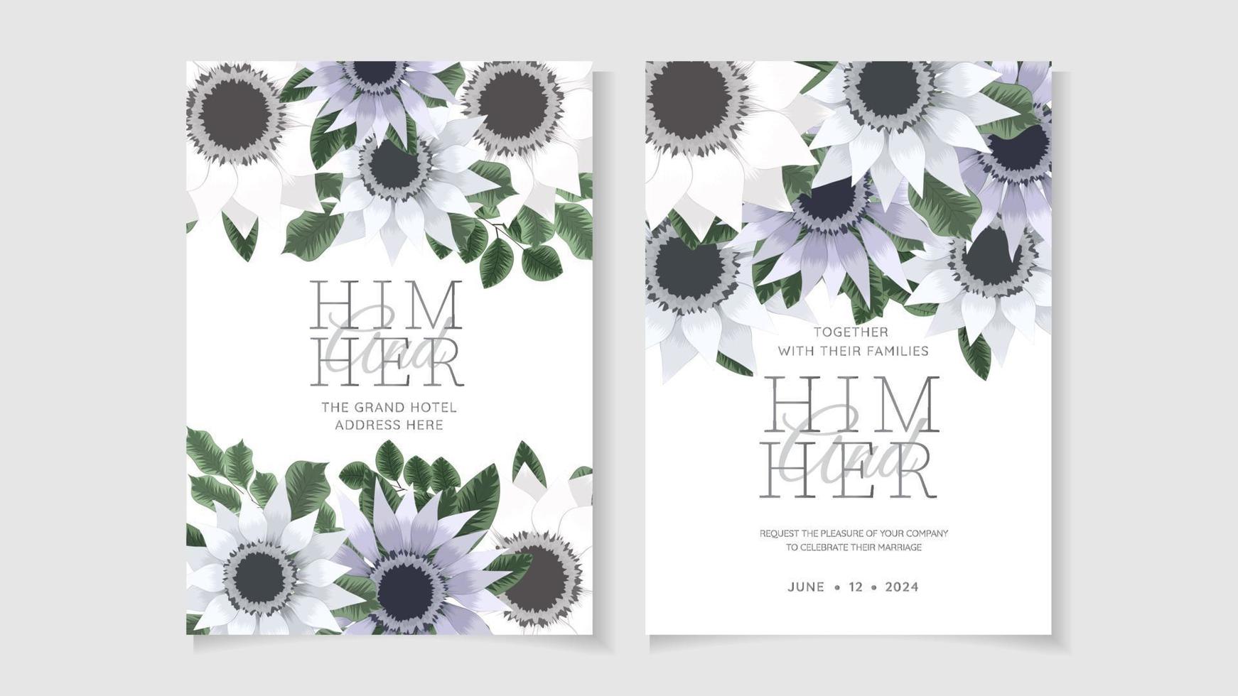 Beautiful flowers Wedding marriage invitation card frame set template vector