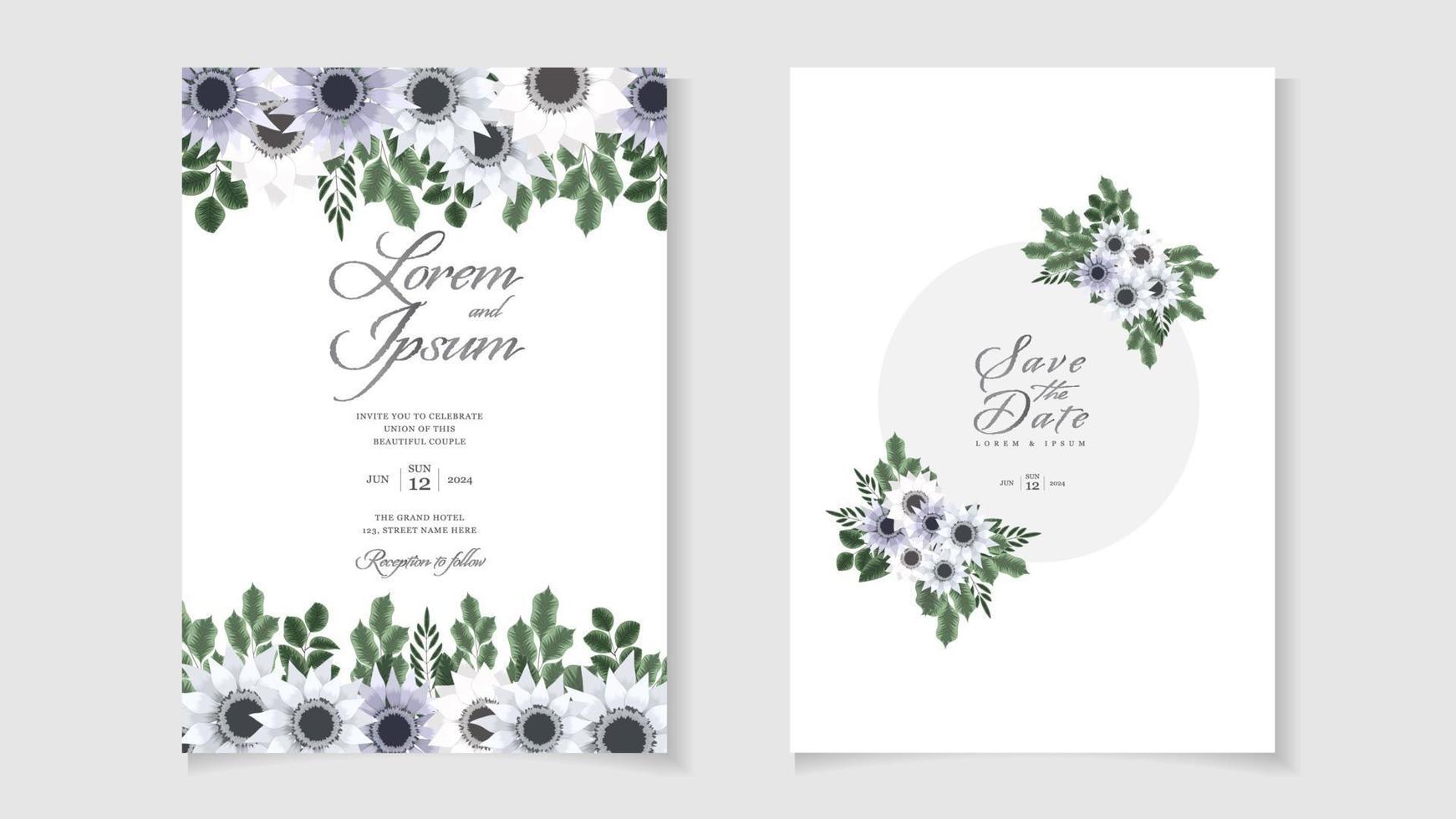 floral wreath wedding invitation card template with premium flowers vector