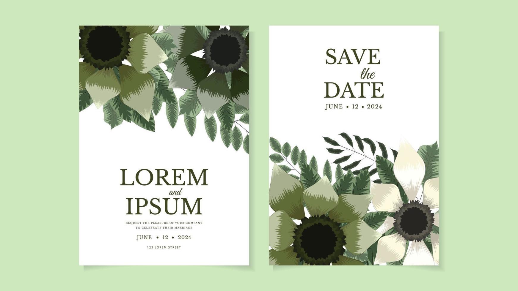 Floral Wedding card template flowers botanic invite Save the date RSVP vector