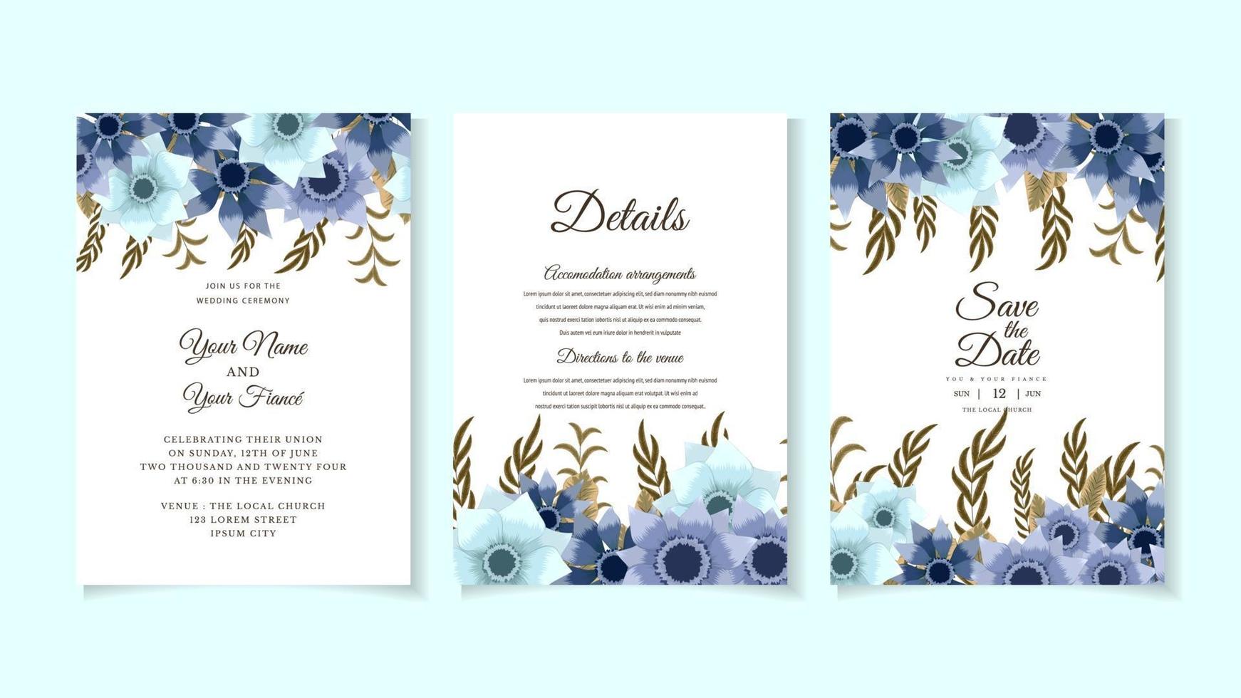 Rustic Wedding Invitation floral invite thank you, rsvp modern card. vector