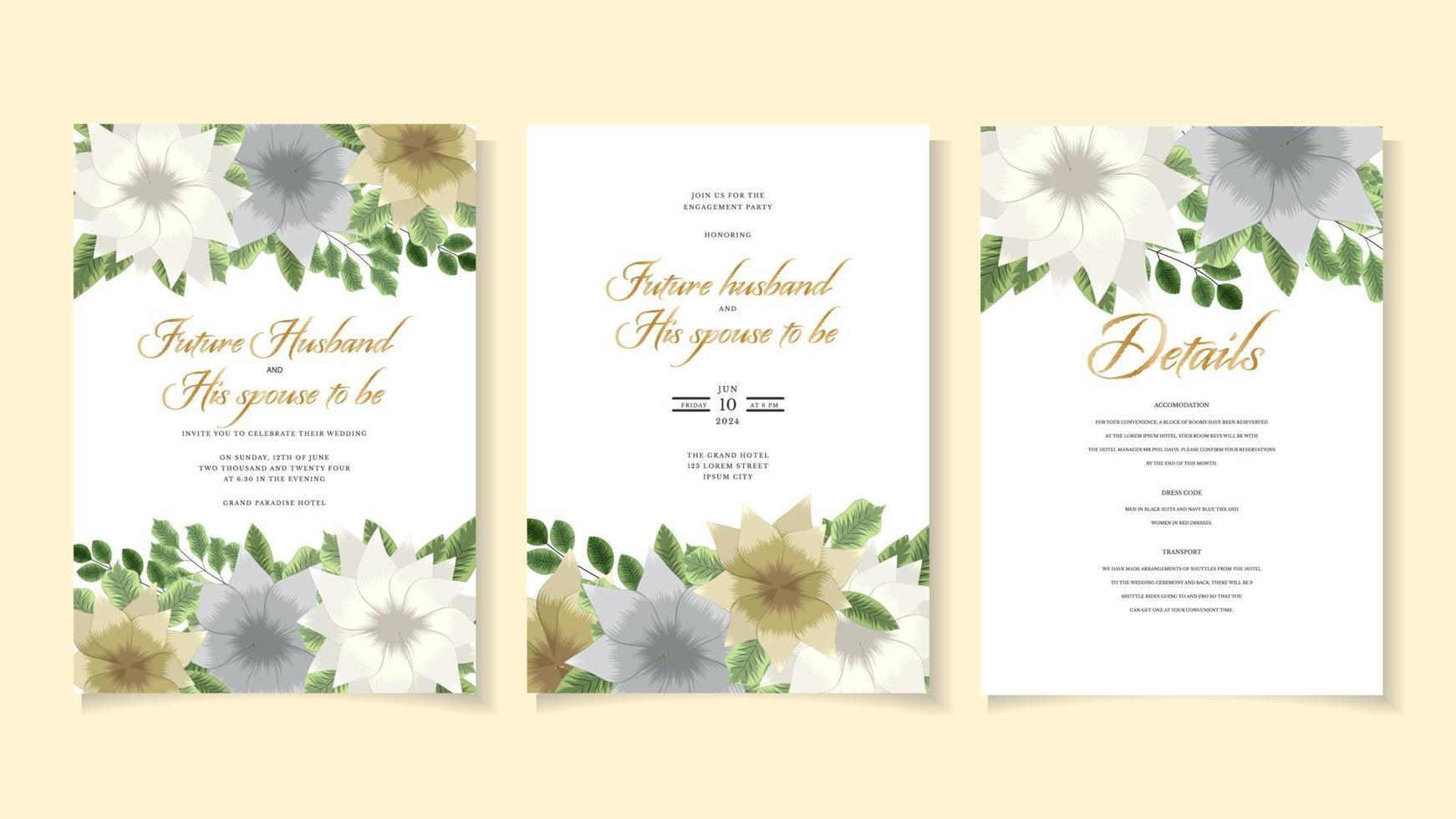 Romantic botanic Floral Wedding invite flower thank rsvp save the date vector