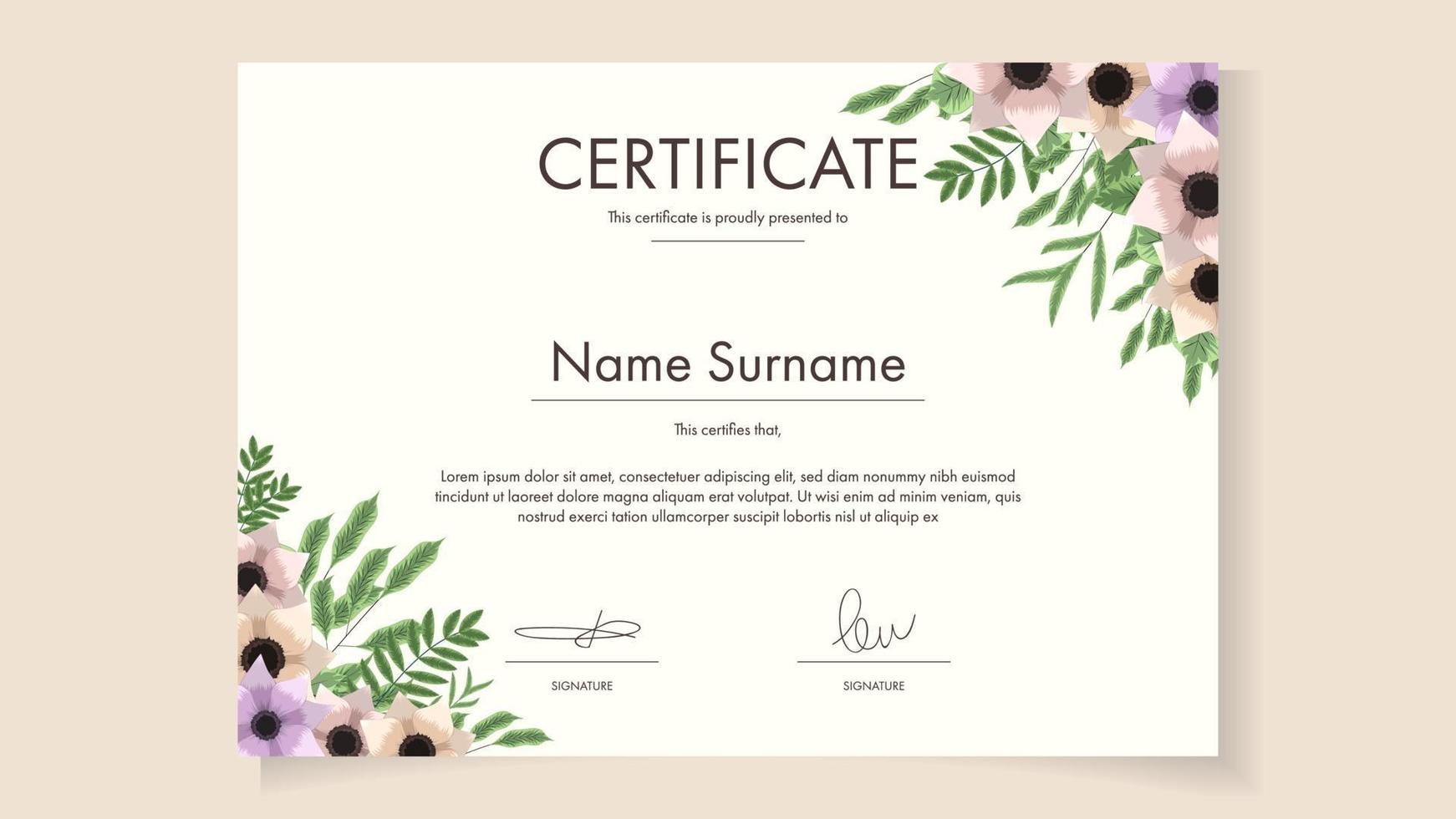 Flower Floral Certificate template for achievements graduation diploma vector