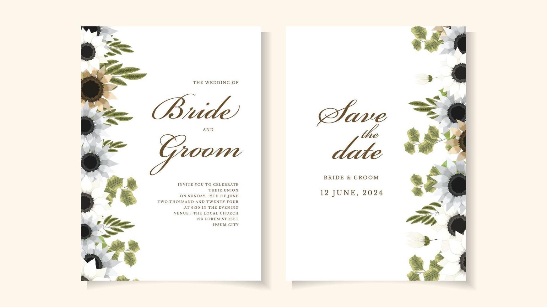 Floral Wedding card template flowers botanic invite Save the date RSVP vector