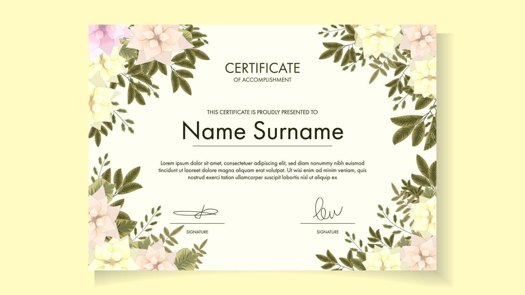 Floral flower Certificate of completion excellence attendance courses vector