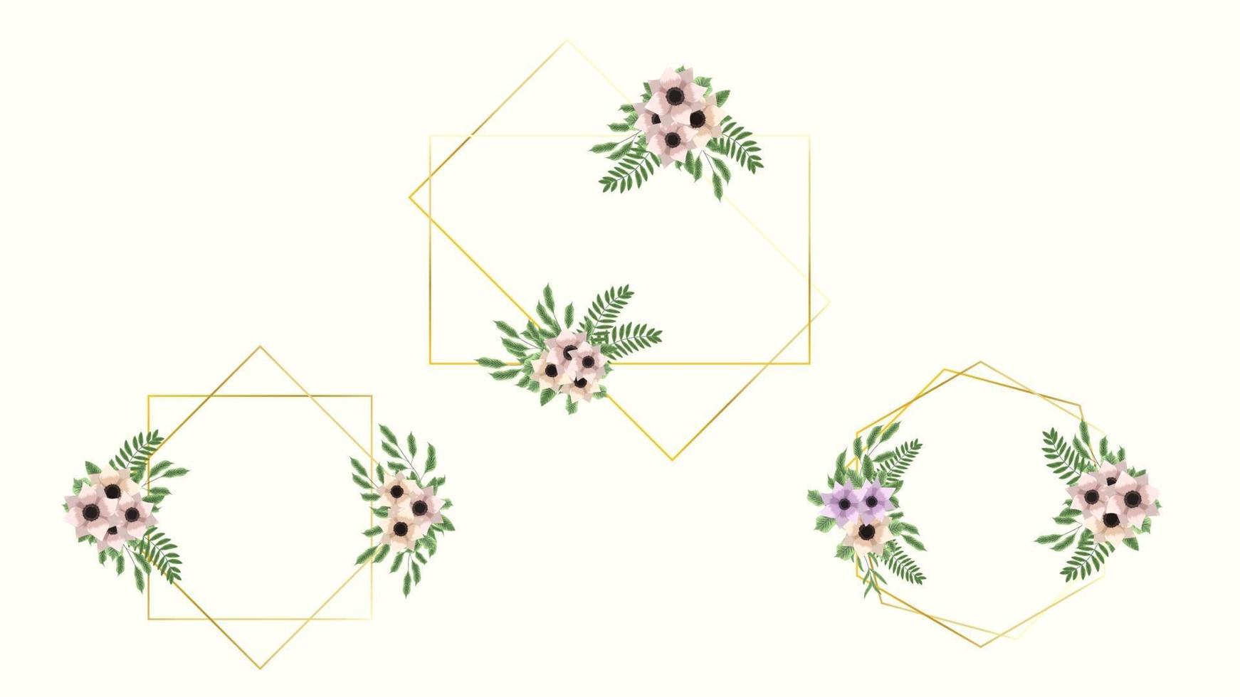 Plantilla de tarjeta de marco floral con etiqueta de flores para invitación de boda vector