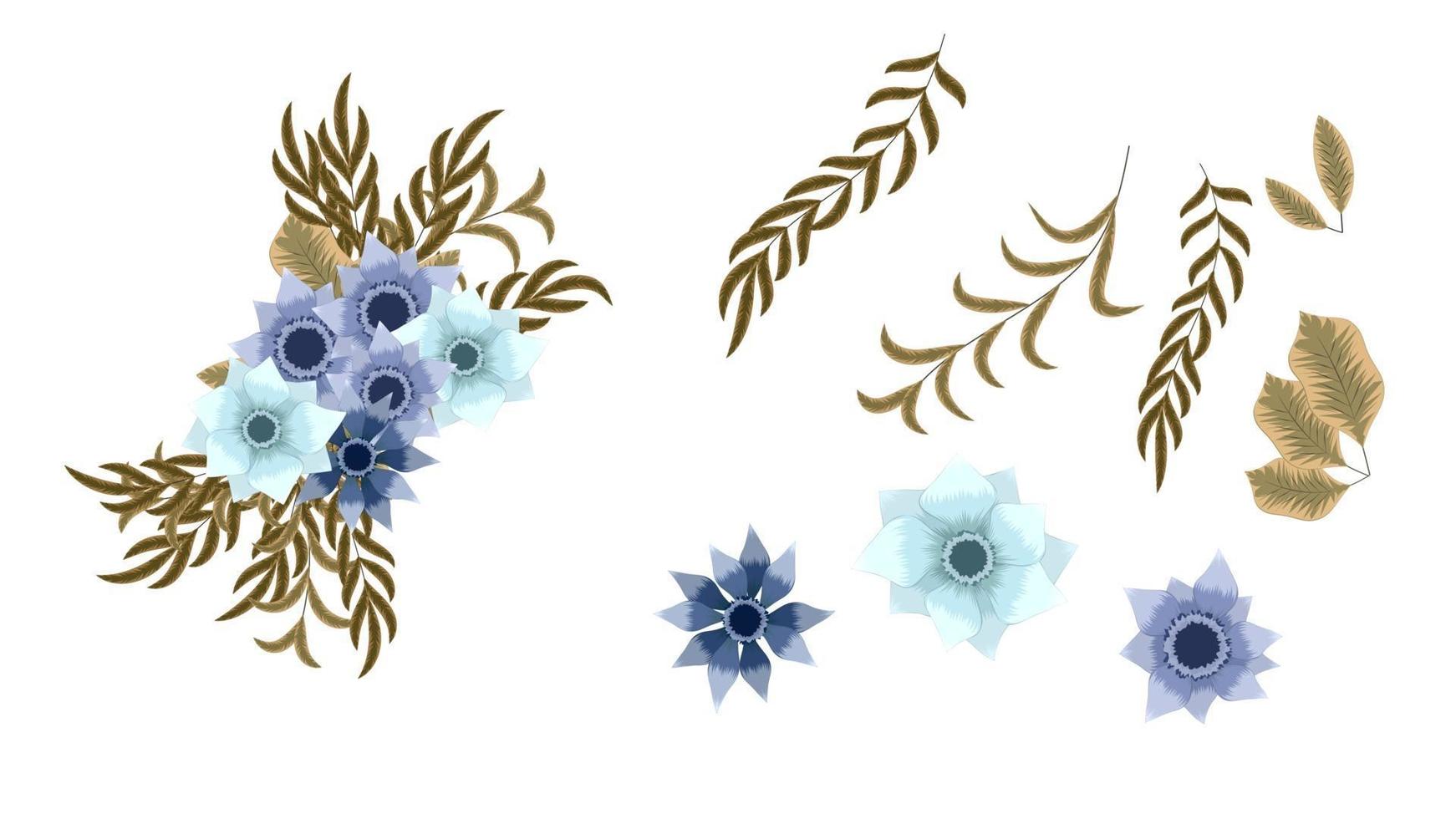 Set of floral elements editable elegant garden flowers arrangements vector