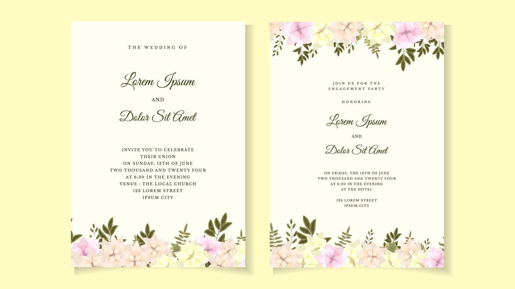 Beautiful flowers Wedding marriage invitation card frame set template vector