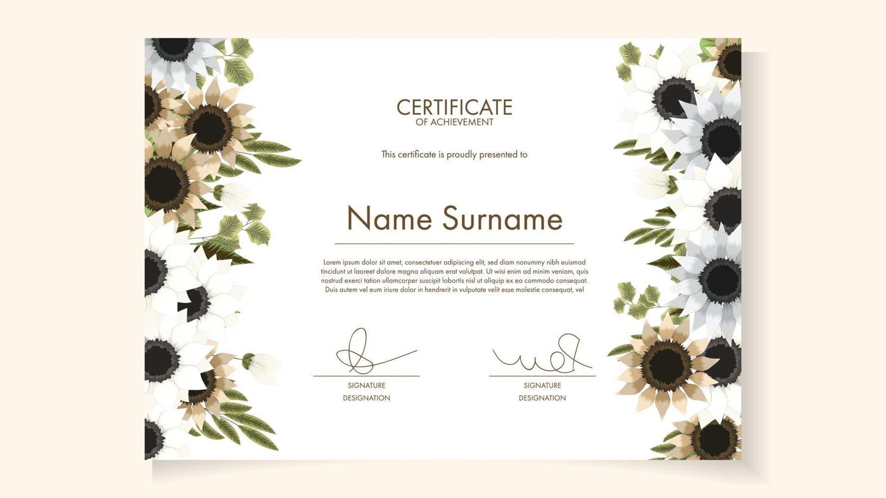flores florales imprimibles certificado fondo plantilla de marco adornado vector