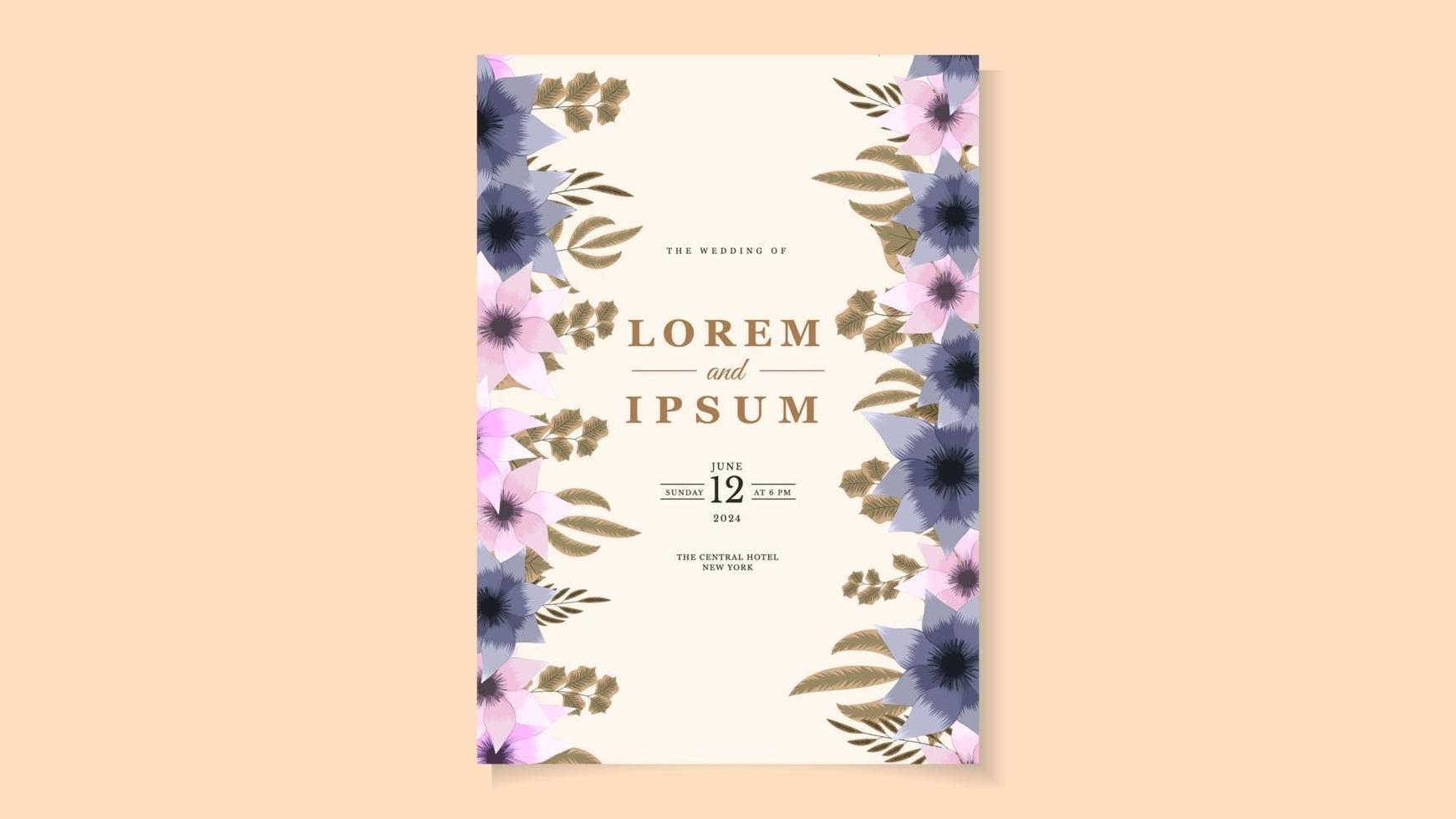 Rustic Wedding Invitation floral invite thank you, rsvp modern card. vector