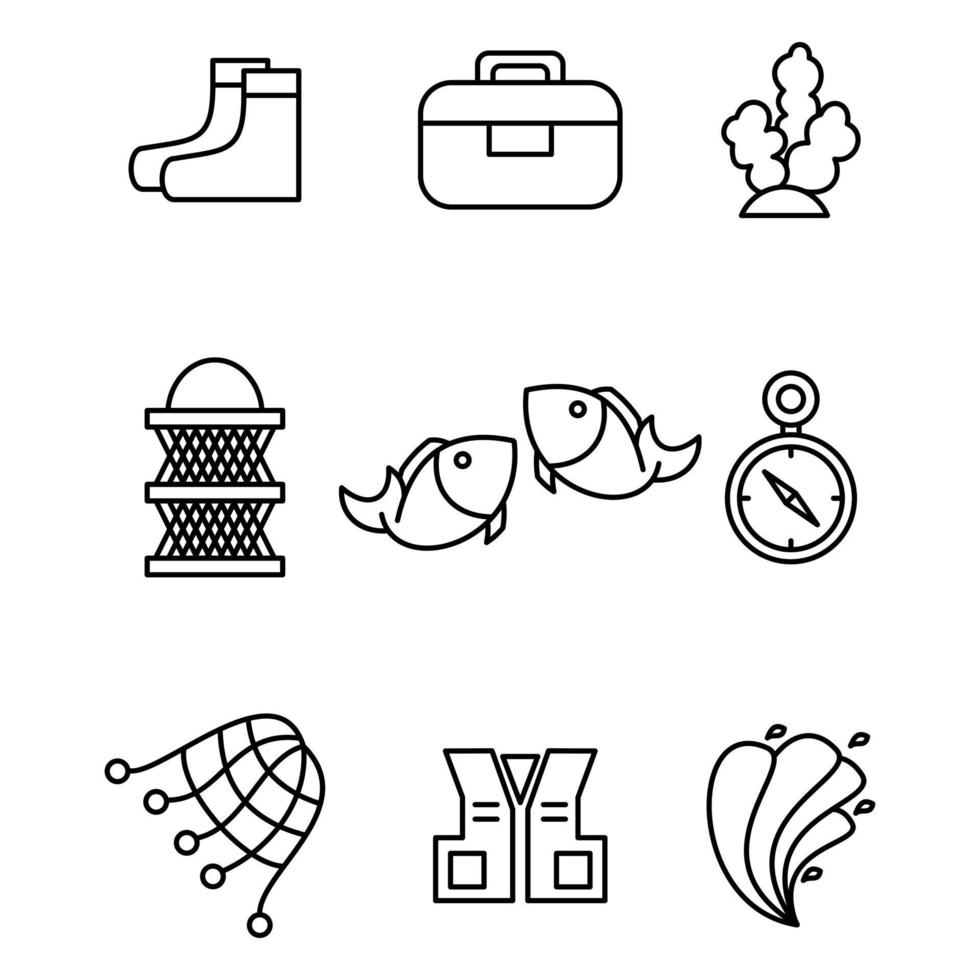 icono de deporte de pesca establece el estilo de diseño cinco vector