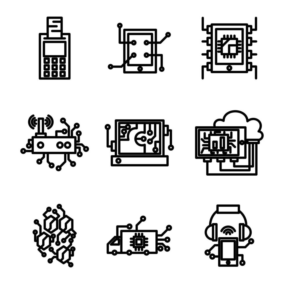 establecer icono tecnología estilo ocho diseño de esquema vector