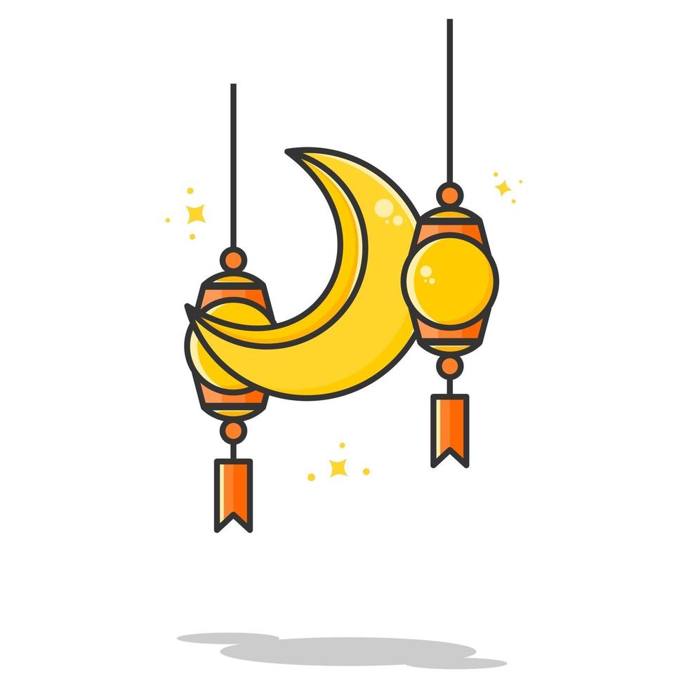 two lantern and one moon illustration another concept for ramadhan vector