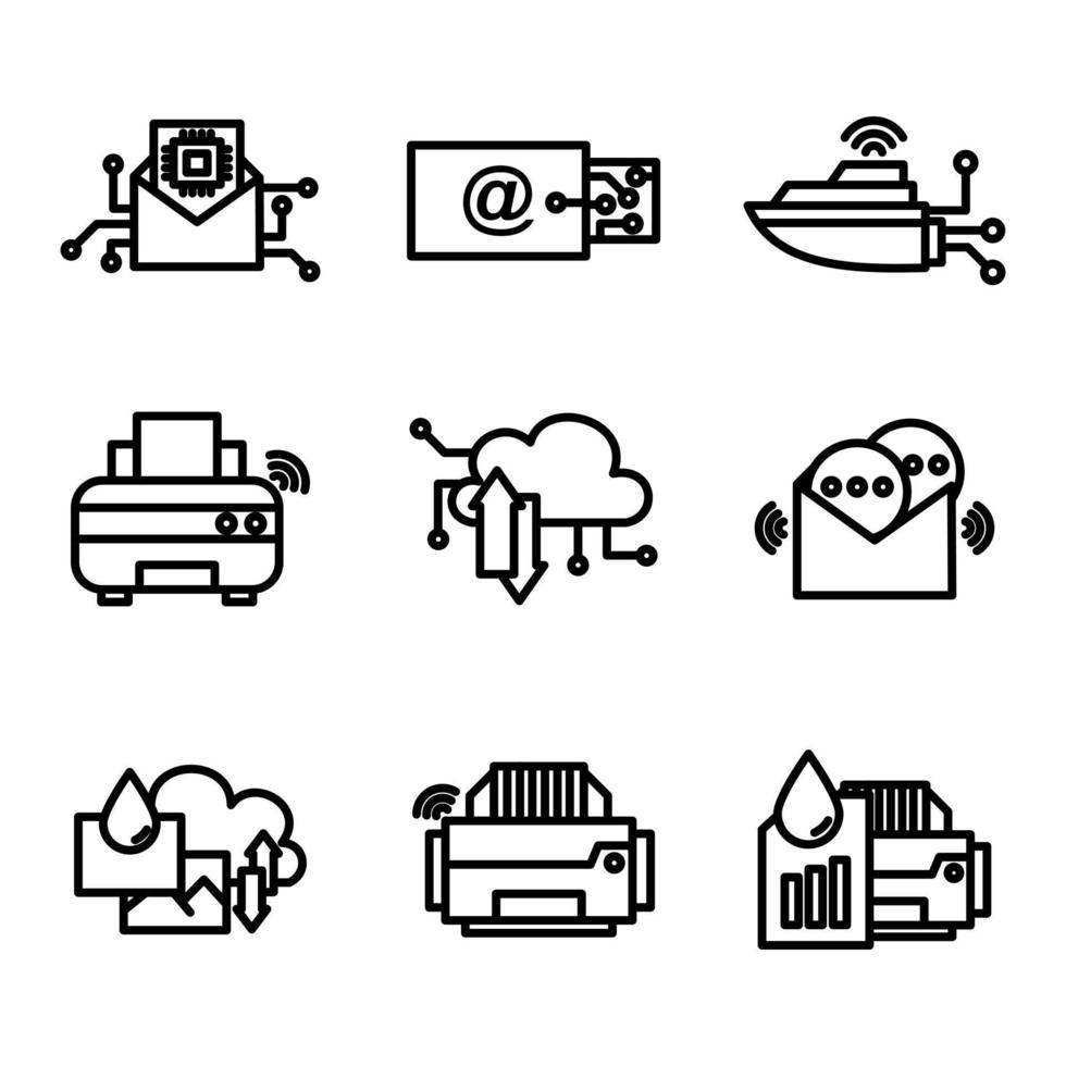 set icon technology style four outline design vector