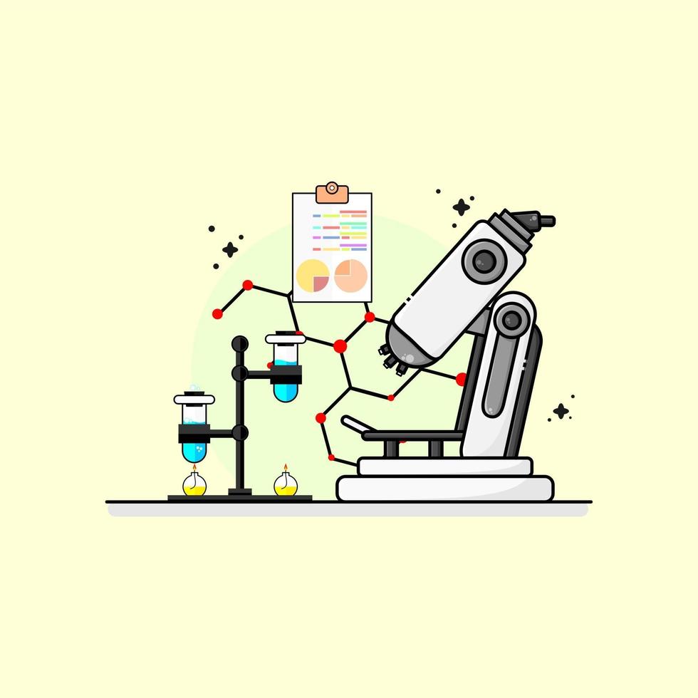 flat design laboratory with two test tubes and a microscope vector