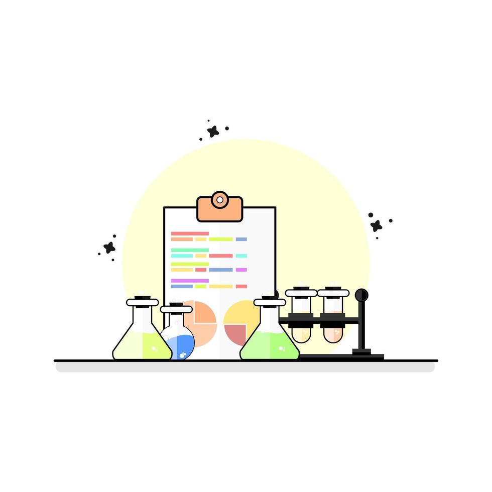 laboratory chemistry flat design with element two tubes beside rack vector