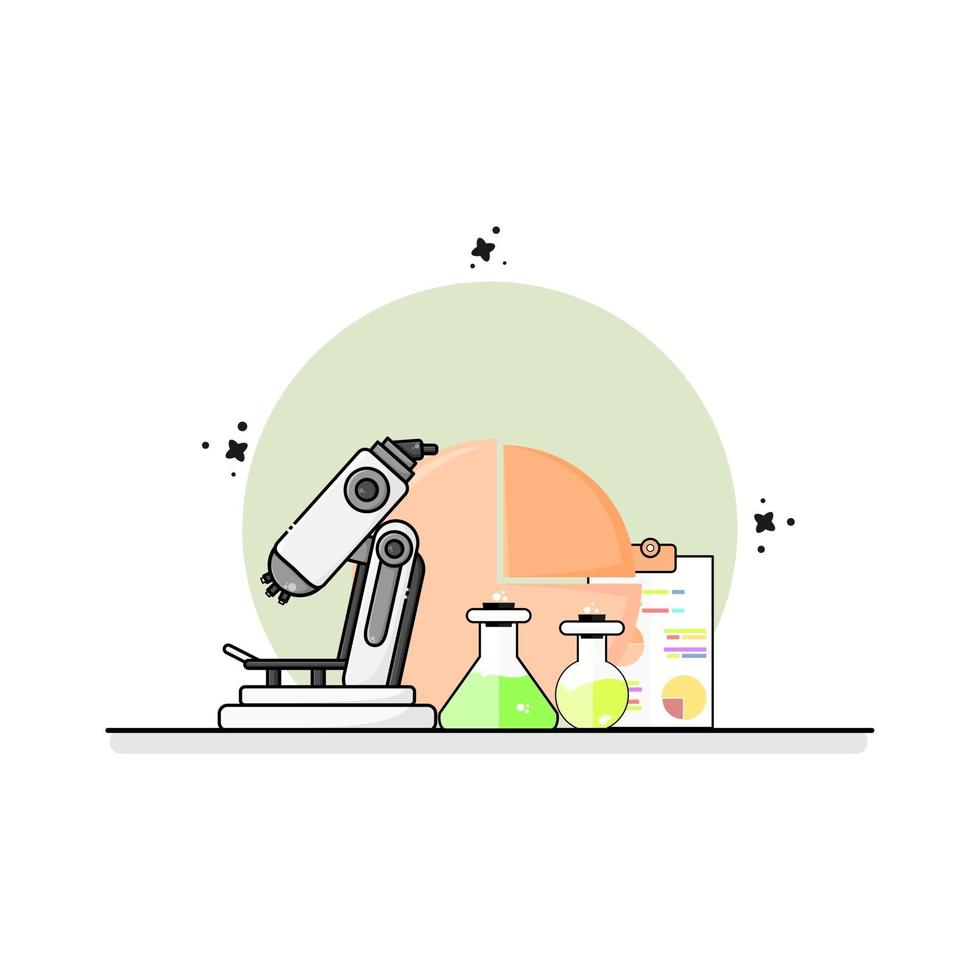 laboratory chemical research with elements diagram document microscope vector