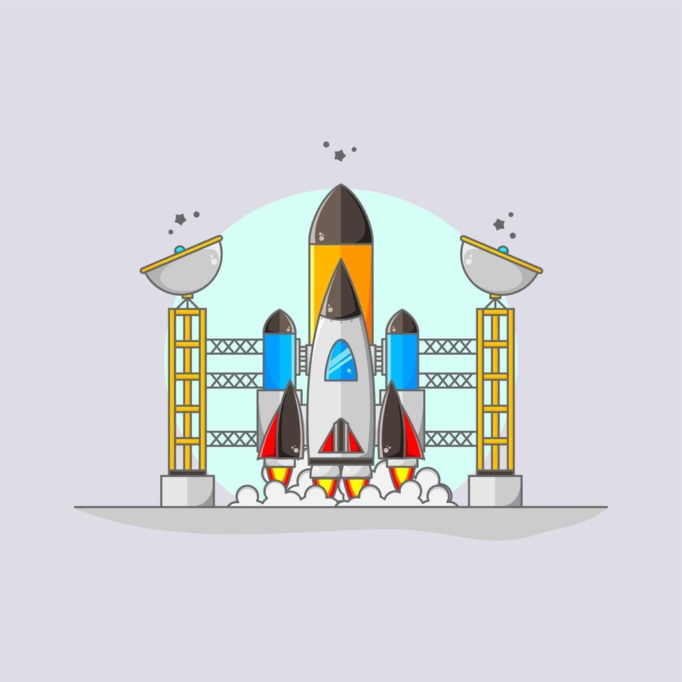 Illustration rocket launch with two antenna two yellow tower vector
