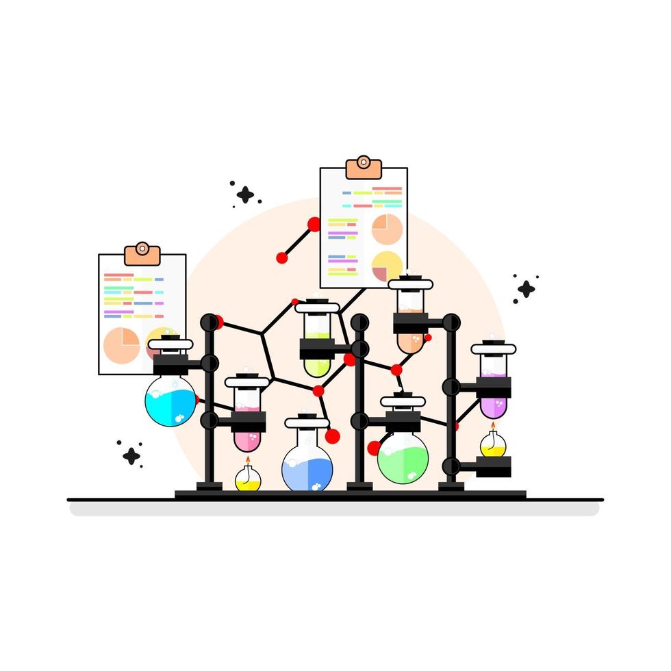 laboratory flat design with seven test tube and two document vector