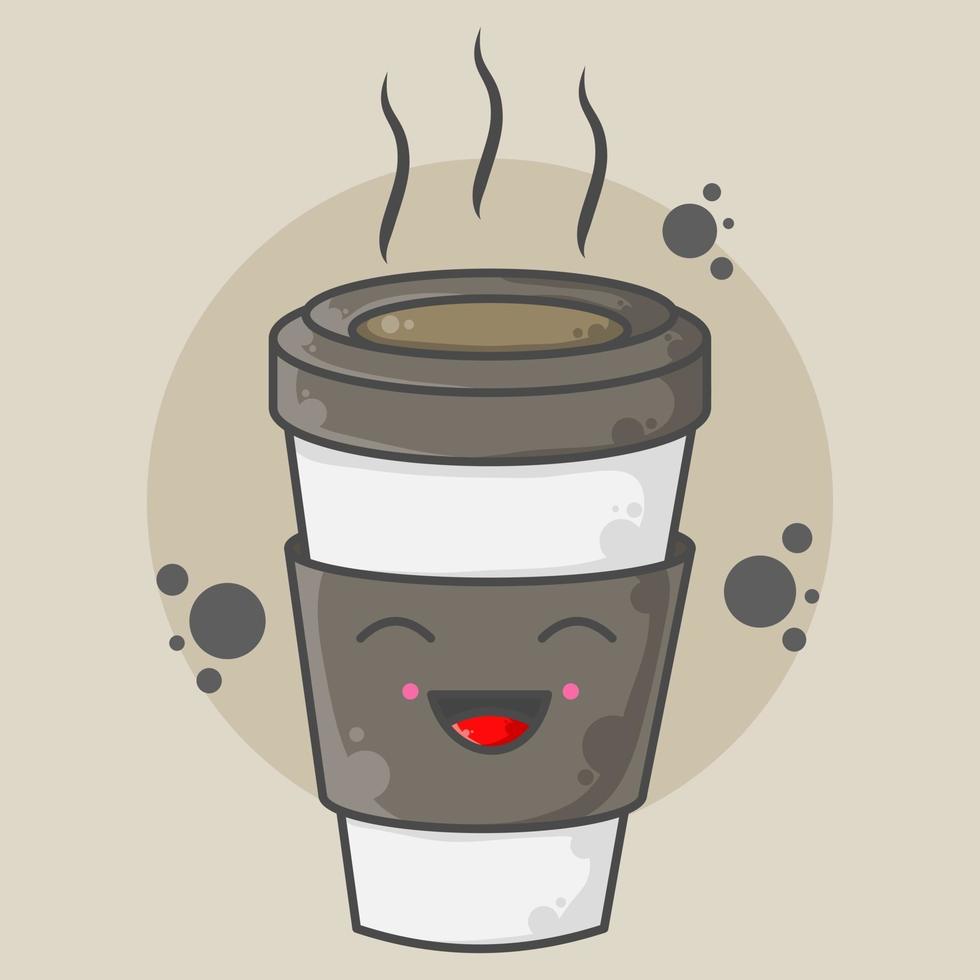 cute character coffe cup illustration style eight vector