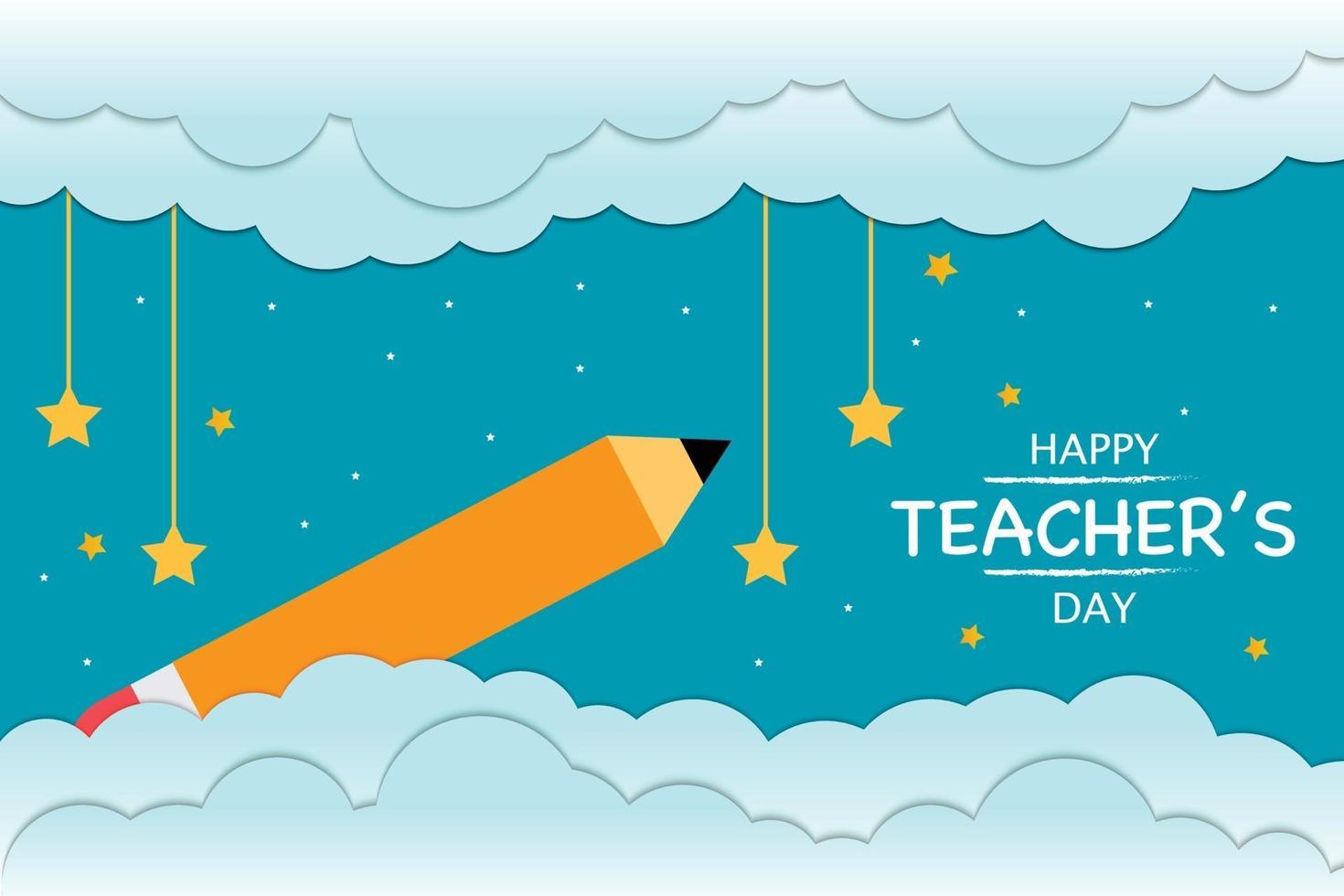 Happy Teacher's Day Pencil Cloud Papercut Style vector