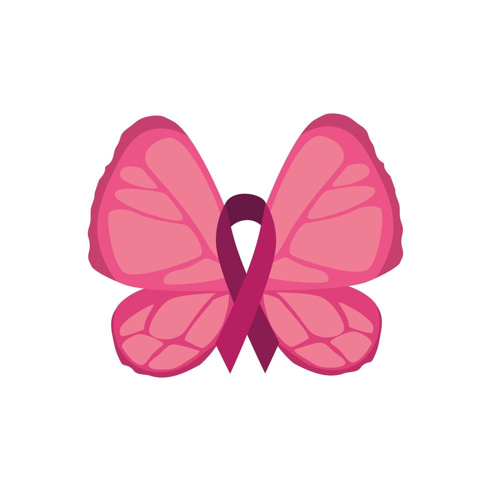 mariposa con cinta de la lucha contra el cáncer de mama vector