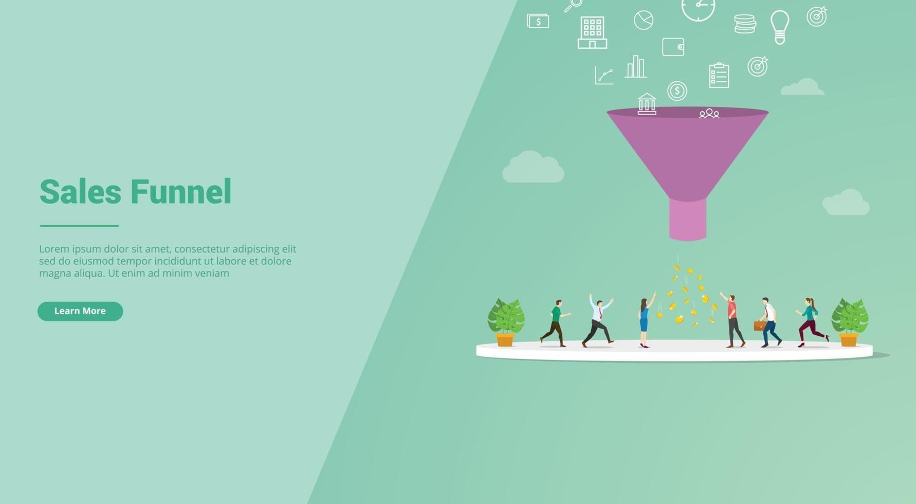 sales funnel marketing concept for website template vector