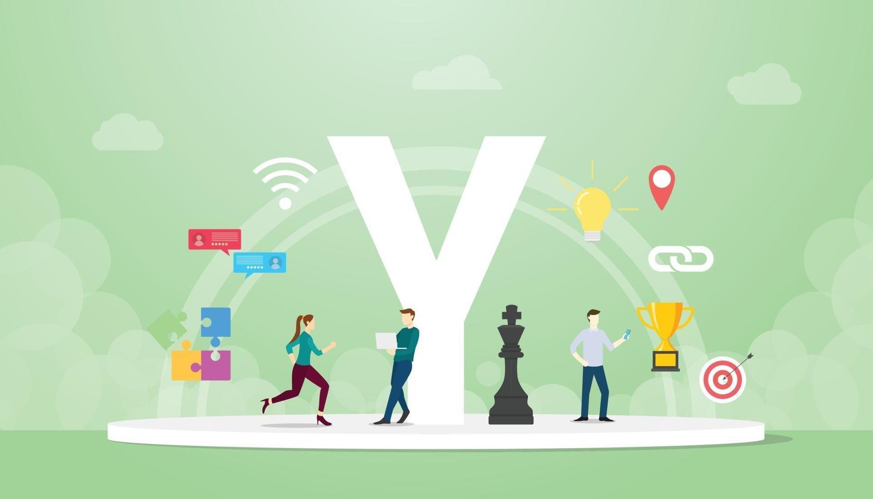 generation y concept people with team and people icons vector