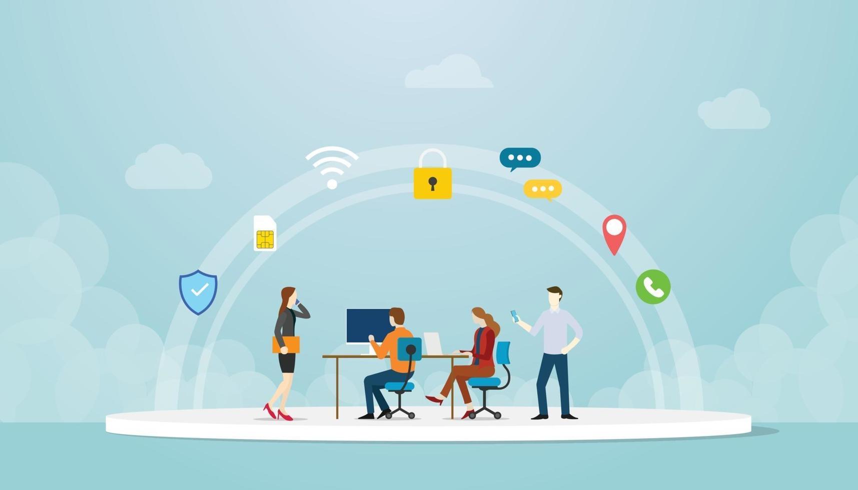 communication concept with various people use laptop smartphone vector