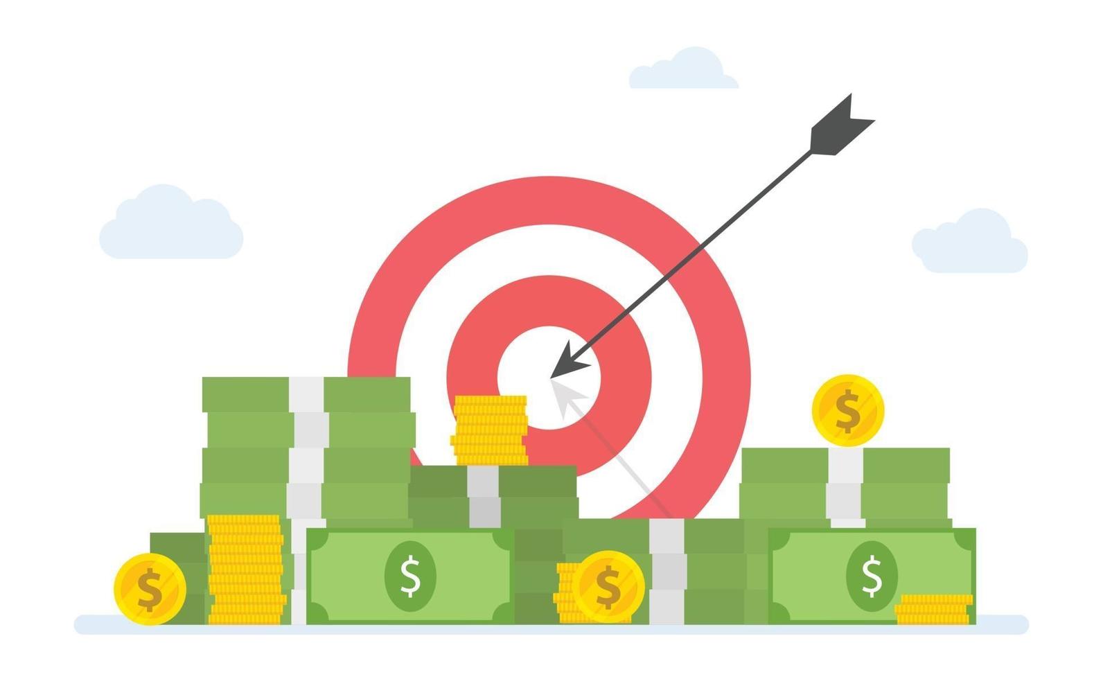 financial target goals with stack of cash money and gold coin - vector