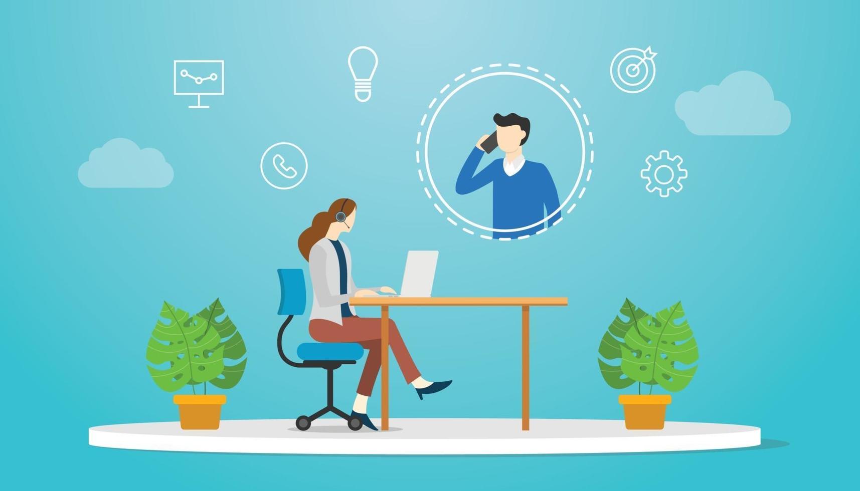 tech support concept with woman and man on call services vector