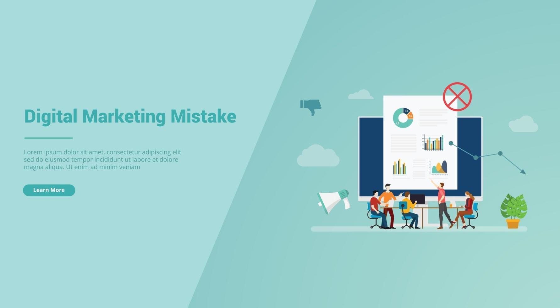 digital marketing mistake for website template or landing homepage vector