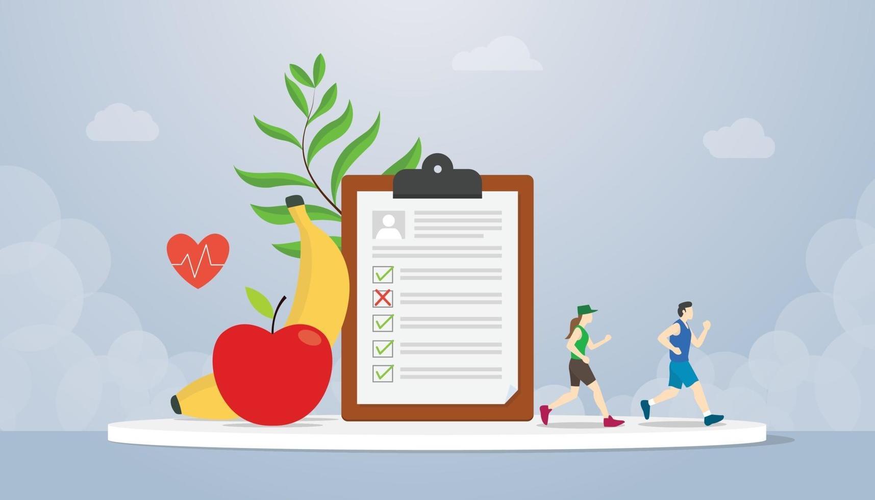 diet plan concept with people running health with healthy food vector