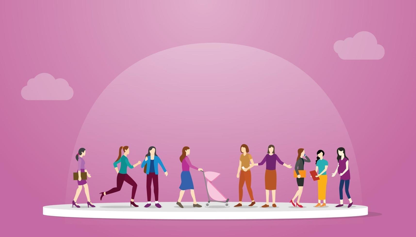 feminism concept with woman girl standing together vector