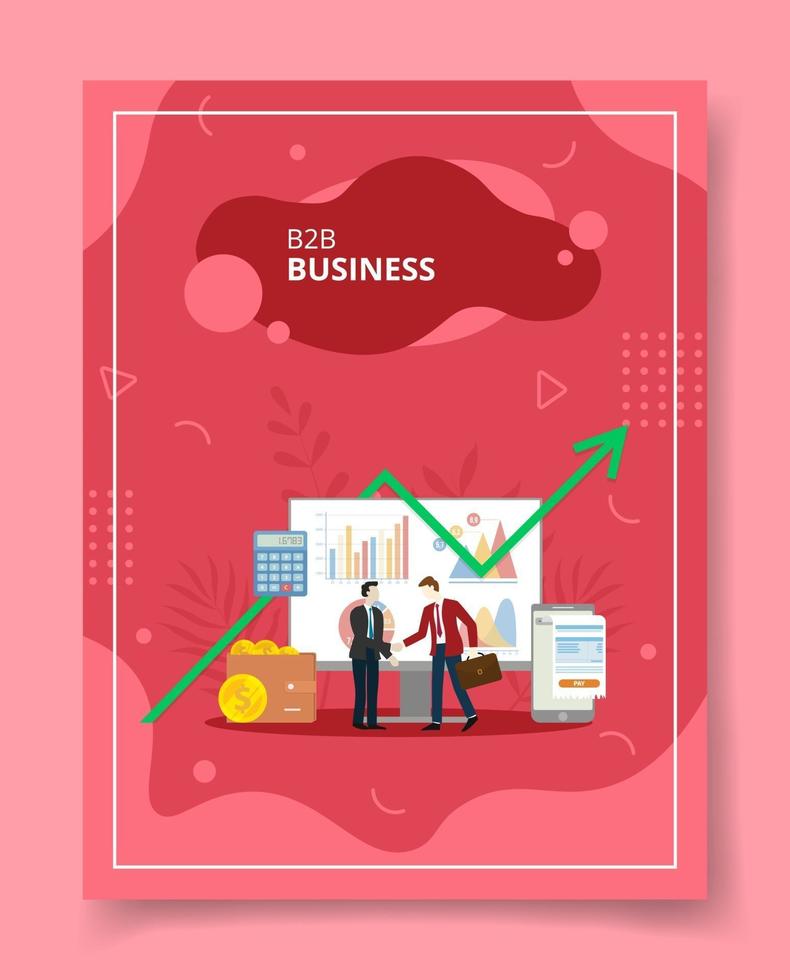 b2b business people handshake front computer statistic vector