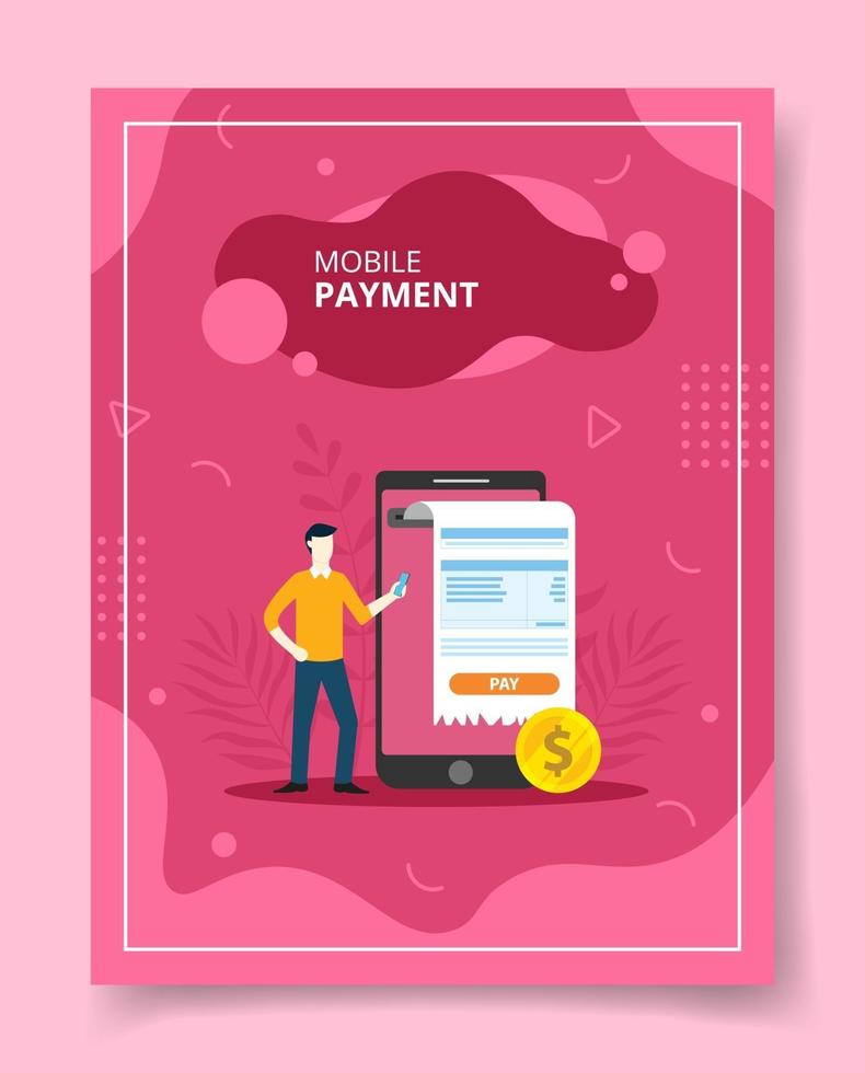 mobile payment men near big smaertphone out bill payment vector