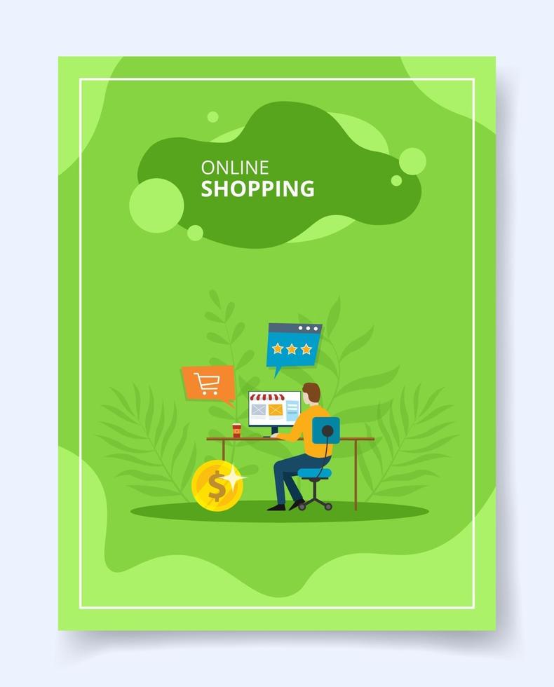 Online shopping man shop e commerce on computer vector