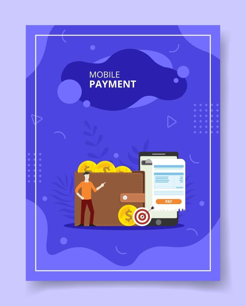 mobile payment people standing front wallet money vector