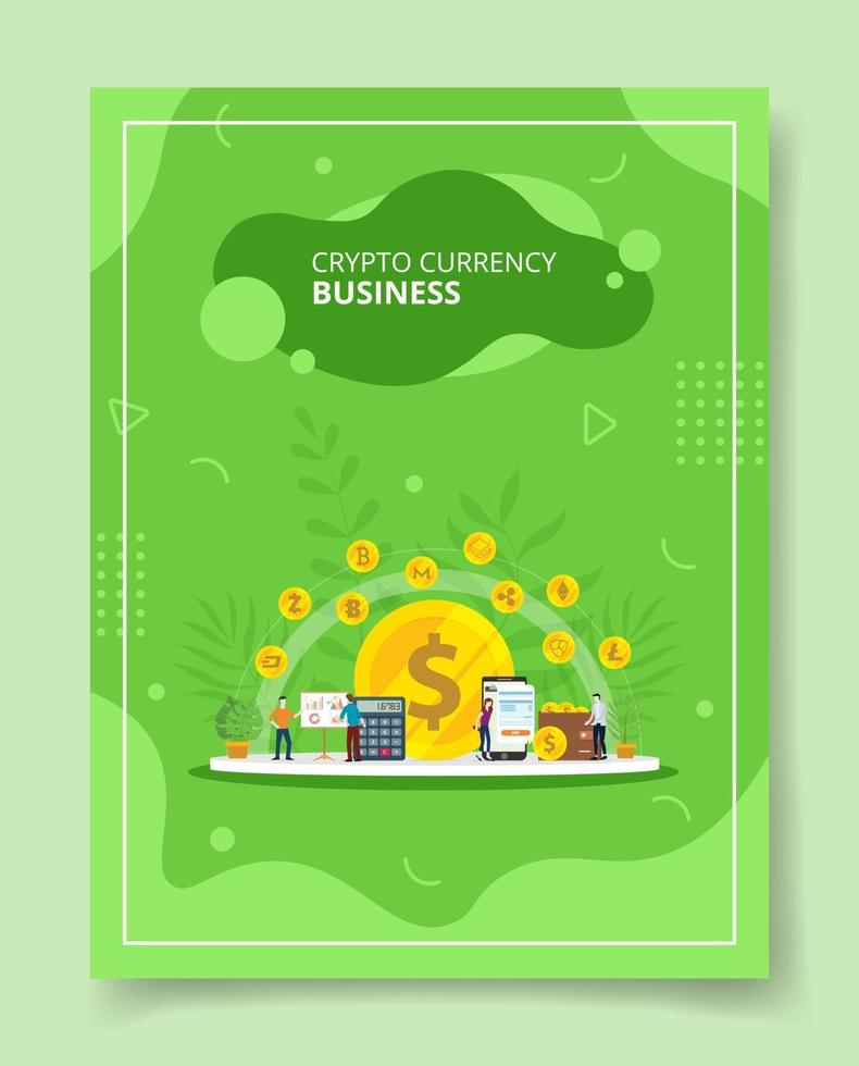 crypto currency business people standing around bitcoin vector