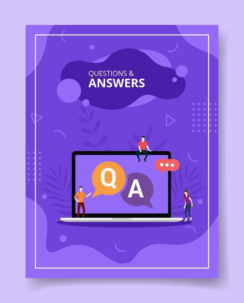 questions and answers people standing sitting on laptop vector