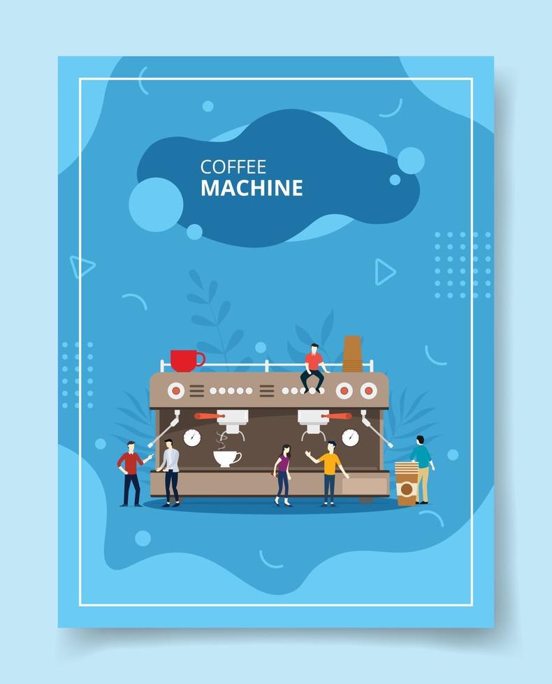 coffee machine people standing around for template of banners, flyer vector