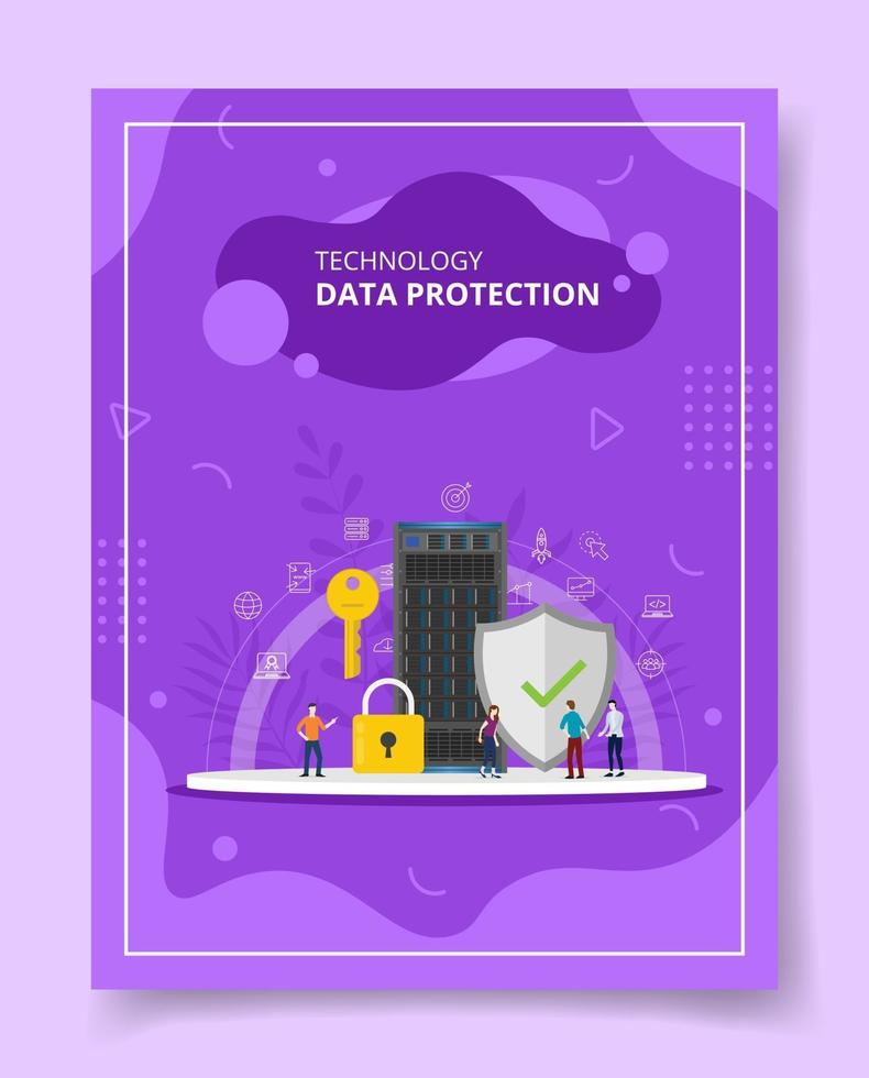technology data protection people standing around key padlock vector