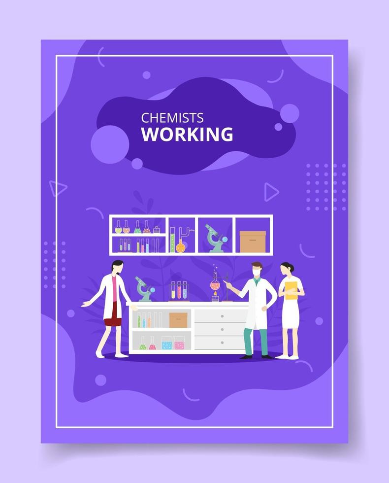 chemist working people standing front desk laboratory vector