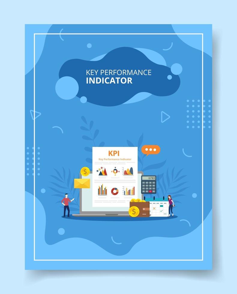 indicador clave de rendimiento personas de pie alrededor de la computadora portátil vector