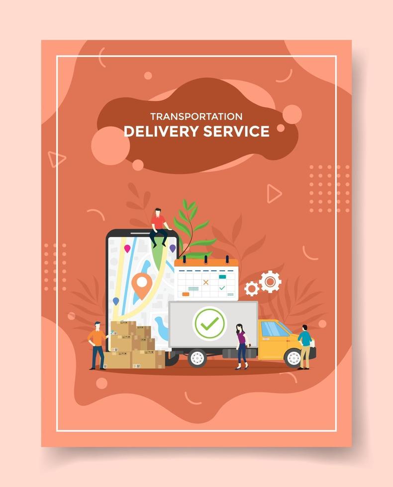 transportation delivery service people around truck delivery vector