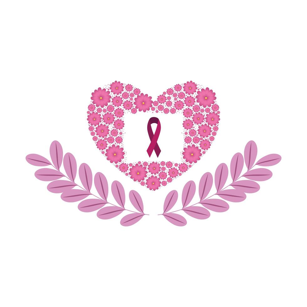 heart with flowers of the fight against breast cancer vector