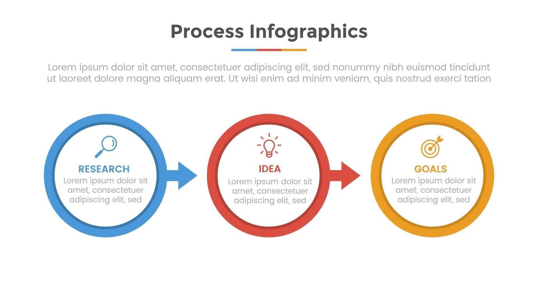 process infographic with 3 list point and circle shape timeline vector