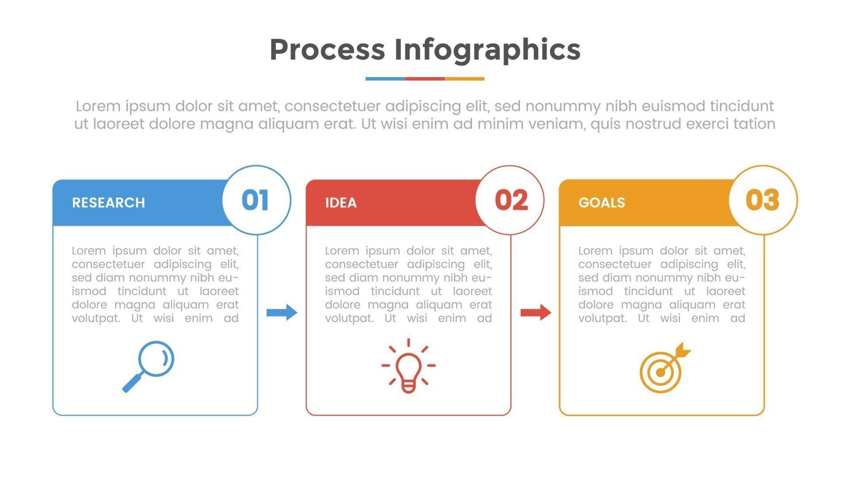 process infographic with 3 list point with rectangle box vector