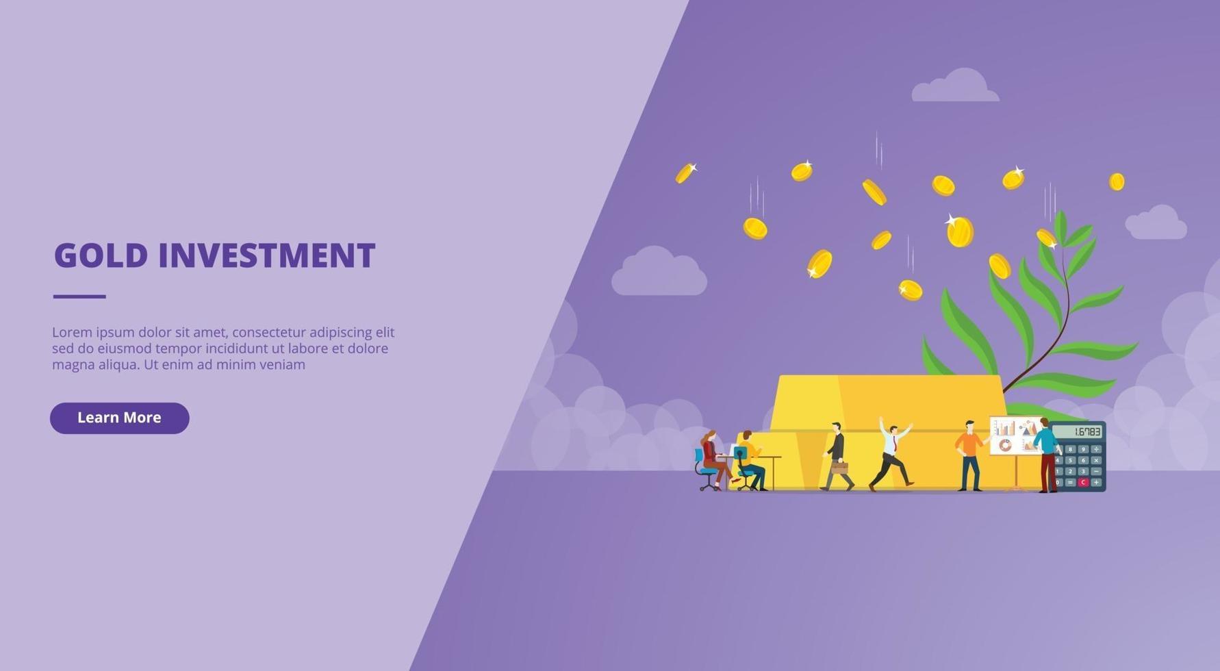 gold investment with gold bar and coin concept for website design vector