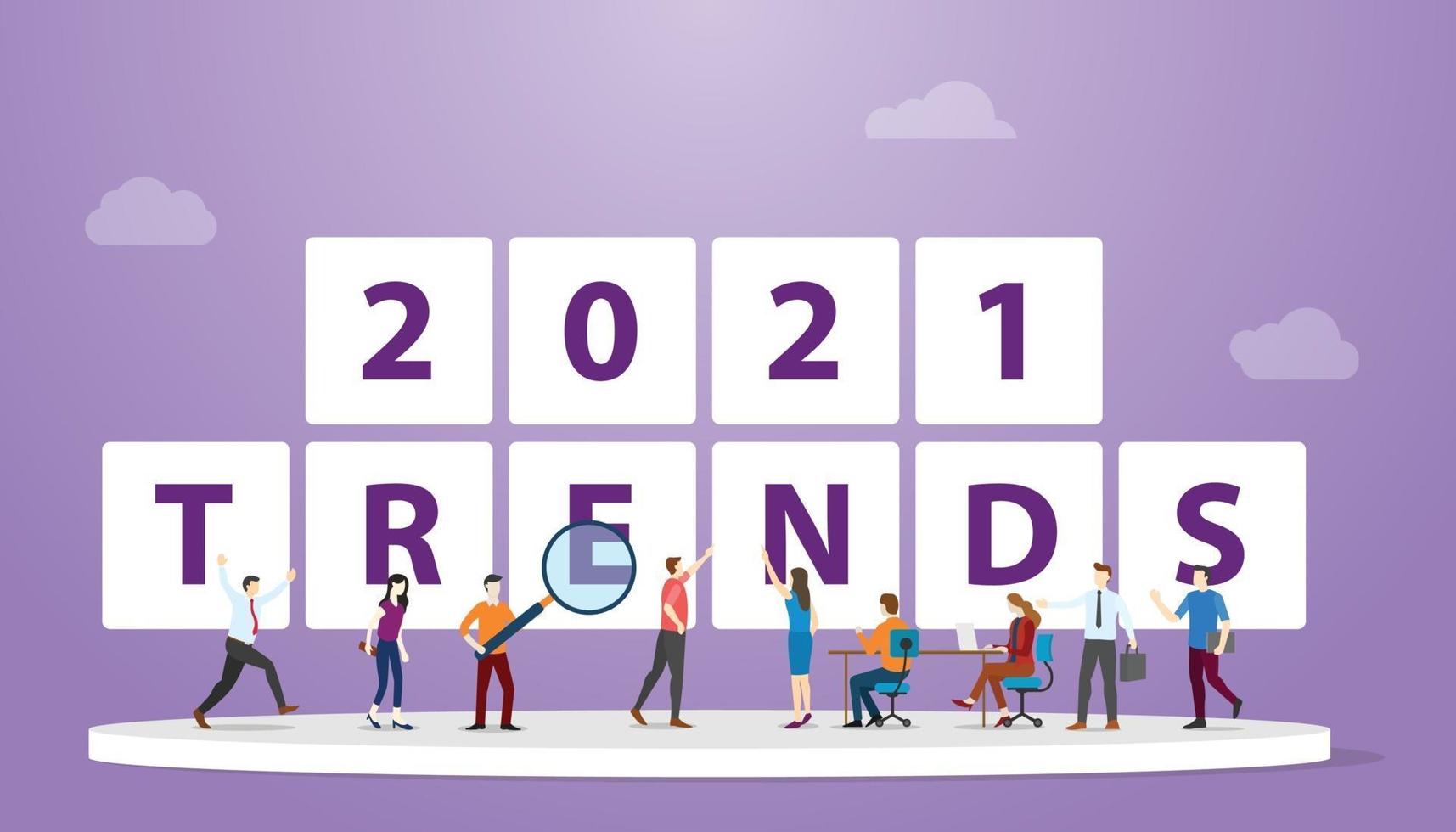 new year 2021 trends with people team analysis and discuss vector